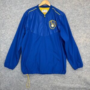 Majestic Milwaukee Brewers Vintage 1/2 Zip Bullpen Jacket Mens XL Lightweight